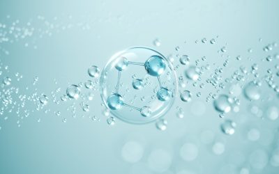 Cosmetic,Essence,,Liquid,Bubble,,Molecule,Inside,Liquid,Bubble,On,Water