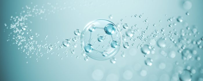 Cosmetic,Essence,,Liquid,Bubble,,Molecule,Inside,Liquid,Bubble,On,Water