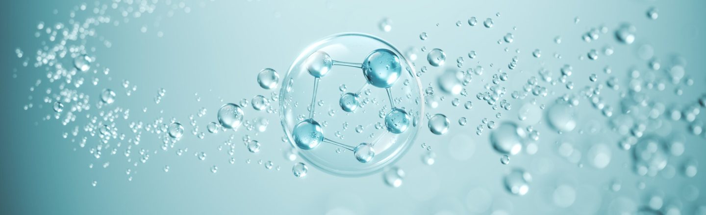 Cosmetic,Essence,,Liquid,Bubble,,Molecule,Inside,Liquid,Bubble,On,Water